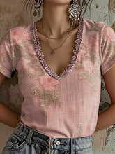 T-shirt décontracté à imprimé floral rose pour femme